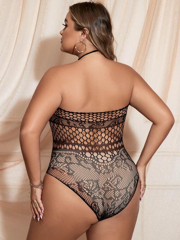 Plus Size Sexy Mesh Bodysuit, One Piece