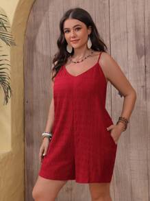 SHEIN VCAY 夏季大码纯色休闲纹理吊带连体衣