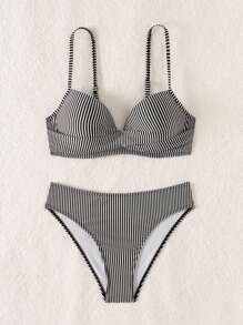 SHEIN Swim Conjunto de bikini cruzado de rayas para mujer para la playa de verano