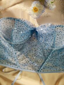 PetitDoll حمالة صدر كروس ستراب شبكية لامعة للنساء ، ملابس داخلية - أزرق فاتح اللون - مشاهدة 5