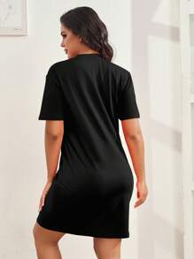 Plus Size Women's Fashionable Colorful Sunflower Print Casual Summer Dress - Black - View 2