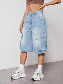 SHEIN EZwear Jeans con bolsillos de solapa laterales sin cinturón