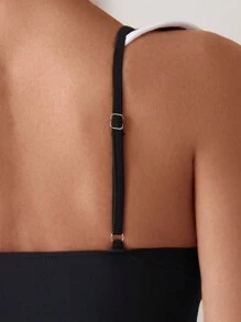 SHEIN Swim Women's Color-Block Black Tankini Set Swimwear Summer - Multicolor - View 5