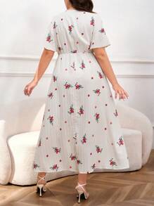 Modelyn Váy họa tiết hoa ngẫu nhiên cỡ lớn, váy đi biển, tiệc tùng, mùa hè, thường ngày, đi nghỉ và hẹn hò - Màu be - Xem 2