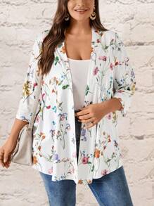 EMERY ROSE Chaqueta abierta de estampado floral en talla plus para uso diario - Multicolor - Ver 5