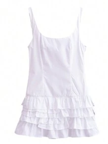 SHEIN EZwear Mono sin mangas casual de cuello cuadrado con volantes de varias capas empalmados de mujer tejido blanco