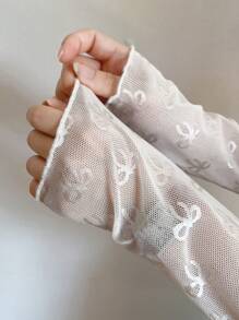 DAZY 女士春夏蝴蝶网纱透视长袖圆领上衣外出上衣长袖女上衣 - 白色 - 查看 3