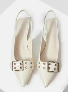 MOTF PREMIUM Zapatos planos cómodos para mujer con detalle de hebilla y punta afilada, para Halloween y Navidad - Beis - Ver 1