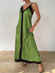 Calvaya Summer Contrast Trim Metallic Cami Longline Dress