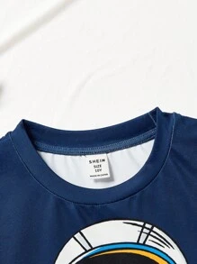 SHEIN 青少年男孩圆领短袖 T 恤和直筒短裤卡通太空元素针织贴身家居服套装（2 件） - 黑色 - 查看 5