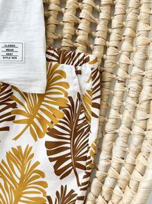 Cozy Pixies 嬰兒男童針織柔軟無袖圓領背心上衣和休閒短褲套裝，半拉鍊款式 - 杏色 - 查看 7