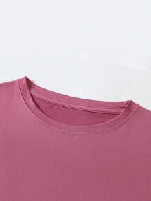 SHEIN LUNE Plus Size Colorful Letters With Star Print Simple English Letters Sailing Print Loose Simple T-Shirt Comfort SPILLING THE TEA SINCE 1773 - Red Violet - View 3