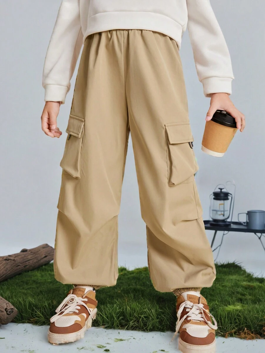 SHEIN Tween Boy Casual Stylish Side Flap Pocket Cargo Pants For Older Kids - Khaki - View 1