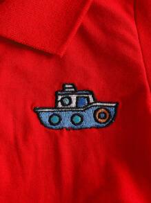 SHEIN Vintaside Kids 3pcs Baby Boy Cute Embroidered Polo Shirts With Vacation Car & Coconut Tree Pattern, Casual Tops Set - Multicolor - View 5