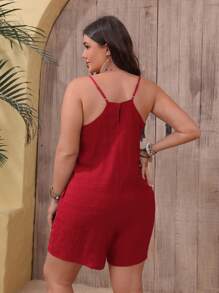 SHEIN VCAY 夏季大码纯色休闲纹理吊带连体衣