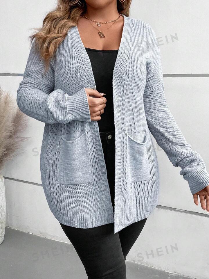 SHEIN LUNE Plus Size Women s Gray Long Sleeve Pocket Long Cardigan Autumn Winter Sweater SHEIN USA