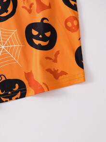 Bộ đồ ngủ áo ba lỗ và quần short in họa tiết Halloween cho bé gái tuổi mới lớn, dành cho tiệc Halloween - trái cam - Xem 5