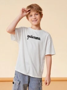 Gudetama X SHEIN Tween Boy卡通漫畫印花寬鬆T恤