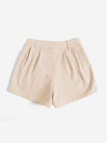 SHEIN Essnce Phong cách nghỉ dưỡng Quần short dệt xếp nếp màu trơn - Màu be - Xem 2