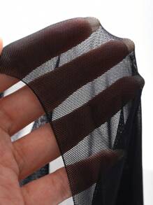 DAZY 女士聚会/学校宴会网纱拼布短袖 T 恤夏季 - 黑色 - 查看 9