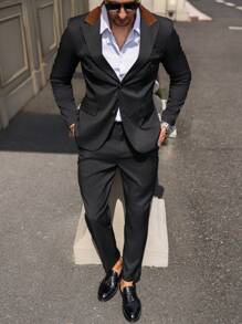 Manfinity Mode Men's Solid Color Simple Daily Suit Set