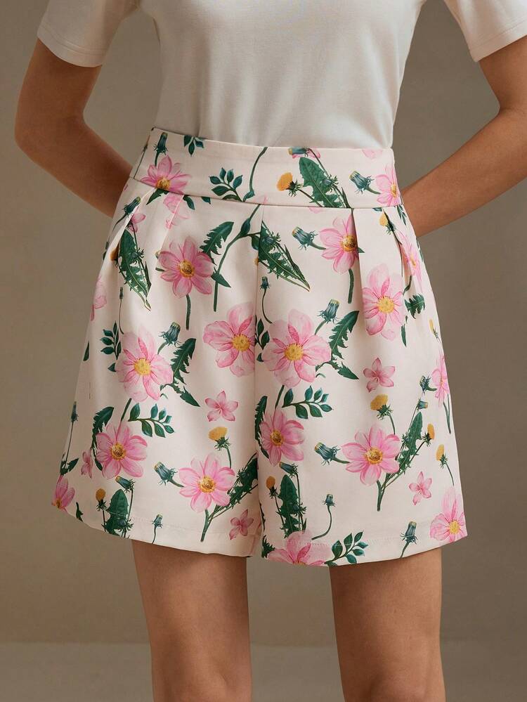 Romantic Pink Floral Print Women's Shorts
