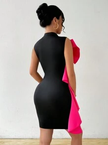 Chiquease Vestido de Body de sirena sin mangas y con bloque de color para mujeres