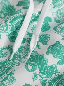 Surfspeed Men's Casual Drawstring Paisley Printed Wide-Leg Beach Shorts - Green - View 3