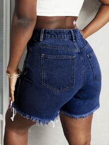 SHEIN Slayr Shorts asymétriques en jean déchirés à taille haute pour femmes - Jean brut - Voir 2