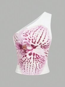 Firerie Blusa casual de punto ajustada con un hombro para mujer, blusa rosa sencilla para el uso diario