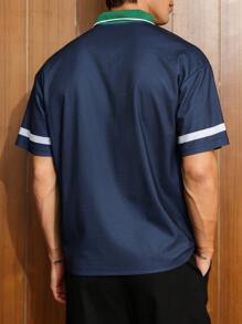 Manfinity Campus Court Aesthetic Post--Loose-Fit Men's Letter Printed Polo Shirt With Contrast Collar And Drop Shoulder Design - Multicolor - View 2