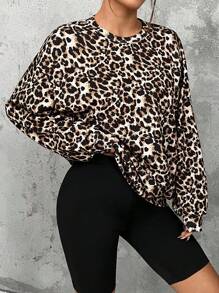 SHEIN EZwear 豹紋針織女裝寬鬆運動衫 - 彩色 - 查看 5