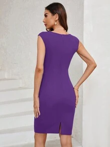 SHEIN Clasi Women's Slim Fit Cold Shoulder Ruffle Hem Solid Color Dress, Summer,Lavender Dress - Purple - View 3