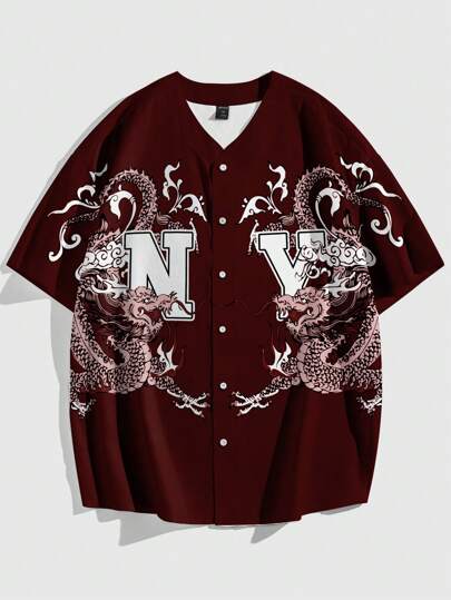 Camicia estiva a maniche corte stampata semplice per uomo