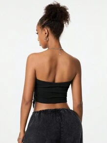 SHEIN EZwear Women's Black Strapless Split Slim Fit Crop Tube Top - Black - View 10