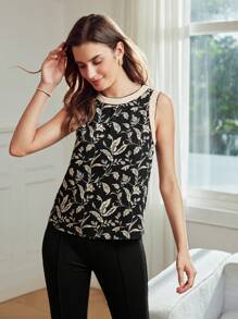 MOTF Classy CLASSY PLANTS PRINT CONTRAST LACE BLOUSE