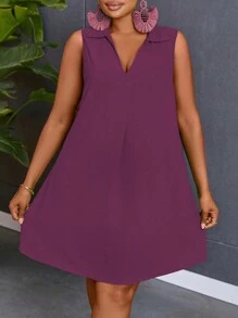 Maweii Plus Solid Sleeveless Tunic Dress For Summer
