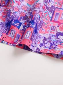 Surfspeed Men's Holiday Palm Tree Building Print Drawstring Loose Beach Shorts,Hawaiian - Multicolor - View 5