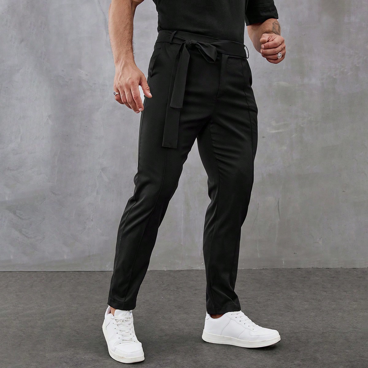 Pantalones de traje con cinturĂłn lisos para hombre, estilo sencillo para ceremonias formales