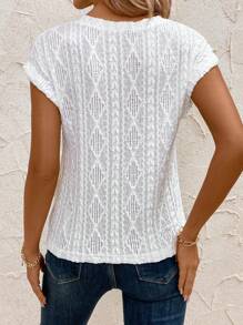 SHEIN Clasi Women's Geometric Dark Stripe Round Neck Twisted Hem Short Sleeve T-Shirt Fall Women Outfits - White - View 2