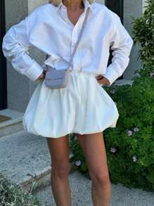 INAWLY Summer Daily Solid Bubble Skirt - White - View 3