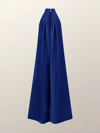 女士纯色无袖露背休闲夏季阔腿连体裤，带口袋