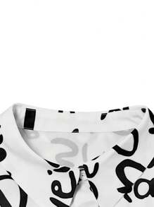 SHEIN LUNE 襯衫領長袖印花釦設計休閒女裝連衣裙 - 黑與白 - 查看 5