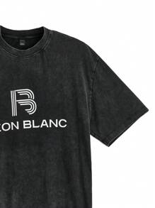 Manfinity VCAY Men's Knitted Round Neck Short Sleeve Loose T-Shirt With Printed Letters, Regular Fit, Suitable For Daily Wear In Spring And Summer, Street Style - Black - View 5