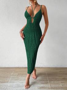 Breezaya 2024新款無後背女式度假裙，簡約時尚 - 綠色 - 查看 3