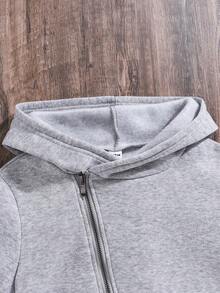 SHEIN 男童袋鼠口袋半拉链卫衣 - 灰色 - 查看 3