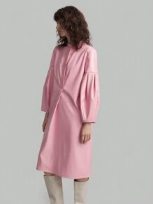Ontre Women Long Sleeve Stand Collar Dress, Pink, Autumn - Pink - View 5