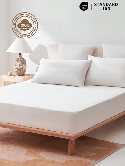 Cirelle [100% Cotton]1pc Soft & Gentle Fitted Sheet, All-Season Comfort And Breathable, Rama Cozy Bedroom, Bedding, High-End Hotel Supplies, Back To School Use, Dorm Essentials