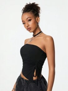 SHEIN EZwear Women's Black Strapless Split Slim Fit Crop Tube Top - Black - View 5