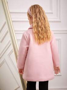 SHEIN Girls' Sweet Ladylike Wide Collar Loose-Fit Drop Shoulder Long Sleeve Thick Woolen Coat With 3D Bow, Solid Color, Autumn/Winter